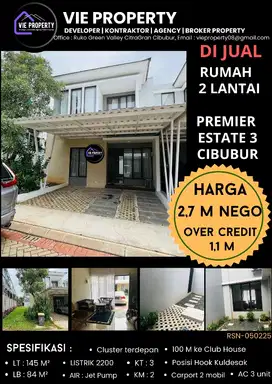 TURUN HARGA, RUMAH SIAP HUNI DI PREMIER ESTATE 3 CIBUBUR