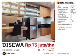 Disewa Apartemen 1 BR Bagus Full Furnished di Roseville BSD