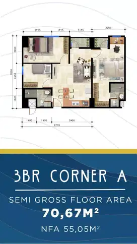 Dijual Apartmen Delft 3Bedroom Corner A Lantai 15