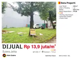 Dijual Kavling Siap Bangun Hoek di Sutera Jelita Alam Sutera