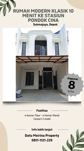 Rumah klasik modern Free biaya akses 7 menit ke tol Margonda