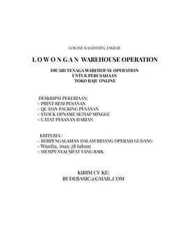 LOWONGAN OPERATIONAL GUDANG & PACKING