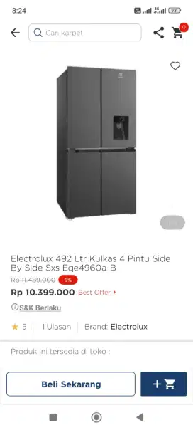 Kulkas Electrolux Side Bye Side 492Ltr