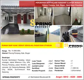 Rumah Murah Sentraland Paradise Dekat Stasiun Parung Panjang Bogor
