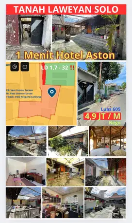 JUAL TANAH LAWEYAN SOLO LUAS 605 HARGA 4 JT AN PER M NEGO CASH SHM