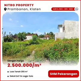 Jual Tanah Klaten SHM Pekarangan Dekat Exit Tol Jogja-Solo Dekat Candi