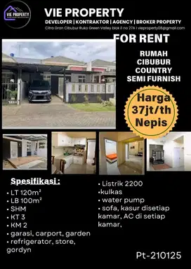 Di Sewakan Rumah Siap Huni Furnish. Cibubur Country Cikeas.