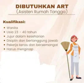 Dibutuhkan segera art menginap atau pp