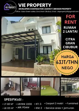 DISEWAKAN FURNISHED  RUMAH CIBUBUR RAPI SIAP HUNI DI CITRAGRAN CIBUBUR