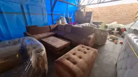 Sofa sudut + puk bahan bludru murah