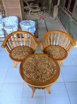 Kursi teras mangkok koin jati COD