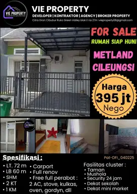 DIJUAL MURAH DIBAWAH PASARAN, RUMAH SIAP HUNI DI METLAND CILEUNGSI