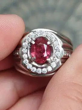 Batu garnet rhodolite Srilanka 1.65 crat ring perak memo CGL