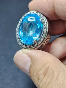 Natural Swiss Blue Topaz 20,46 cts Ring perak Memo