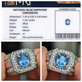 natural eye clean blue safir ceylon ring perak memo MRI lab