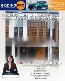 Rumah Attic 3 Lantai Baru Siap Huni Dekat Pintu Tol Metland Cyber Puri