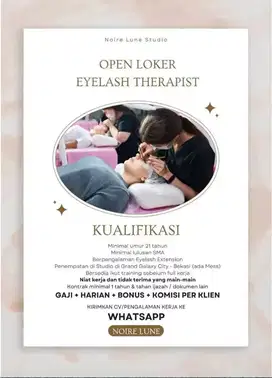 Loker Lowongan Terapis Capster Eyelash Lash Pondok Kopi Jaktim
