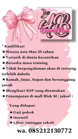 dicari karyawan eyelash & nail art
