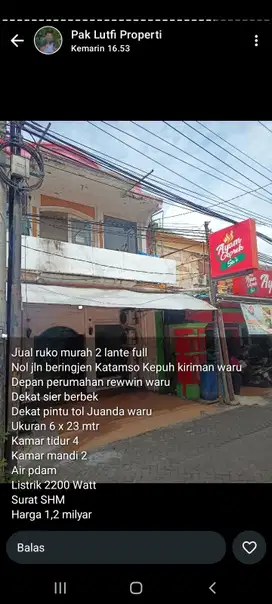 Ruko luas 138 m2 harga 1,2 Milyar di Brigjend Katamso, Waru, Sidoarjo