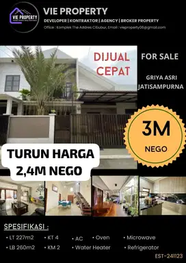 BANTING HARGA DIJUAL CEPAT RUMAH BAGUS SIAP HUNI DI JATISAMPURNA