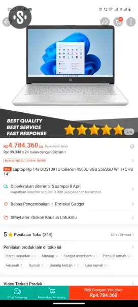 HP laptop 4s-dq3109TU 8gb ram 256gb ssd segel bonus tas