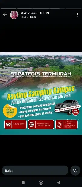 tanah murah meriah,  samping kampus UIN