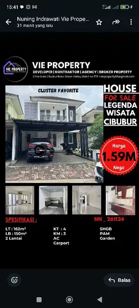 rumah di jual murah di legenda wisata cibubur