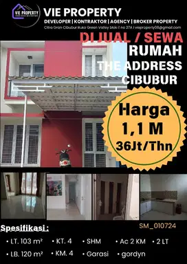 DIJUAL/SEWA RUMAH SIAP HUNI DI THE ADDRESS CIBUBUR