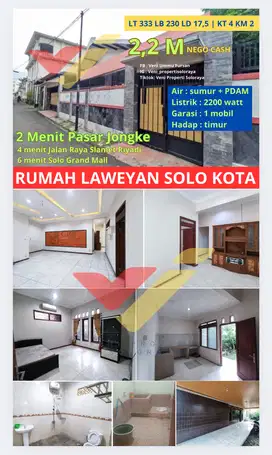 JUAL RUMAH SONDAKAN SOLO 750 M PASAR JONGKE HARGA 2 M AN NEGO CASH