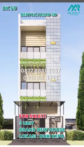 Rumah Baru 3 Unit di Duri Kepa 3 lantai Model Minimalis Style