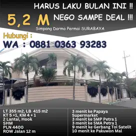 BU 5,2M NEGO SAMPE DEAL RUMAH HOOK 2 LT SIMPANG DARMO PERMAI SURABAYA