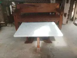 Meja marmer dan Kursi risban kayu jati lawas