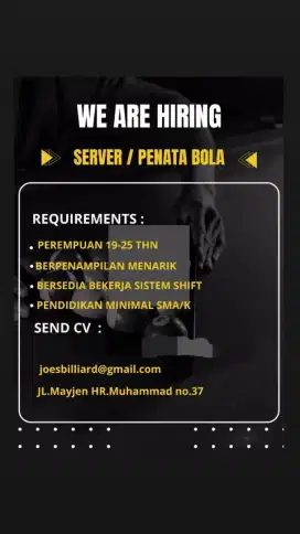 Lowongan kerja server/score girl dan kasir