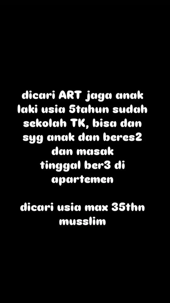 cari art jaga anak 5 tahun bisa masak beres2