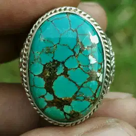 Batu Pirus Hubei Hijau Cerah Jumbo Matrik Ceplok Full Ring Perak Dm-27