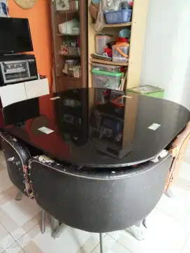 Meja makan kaca set 4 kursi