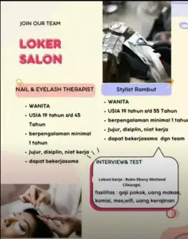 Lowongan kerja salon nail art eyelash stylist