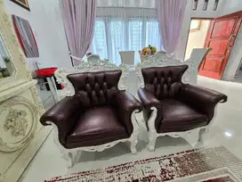 Kursi Tamu Jati Bahan Kulit 1 Set dengan Meja