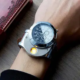 Jam Tangan Cowok Hitam Korek Elektrik USB Hitam Casio Elektronik