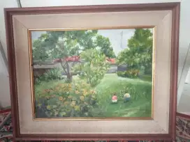 Lukisan Tema Halaman Rumah, sudah frame 50 x 40 cm, COD Cijantung Dsk