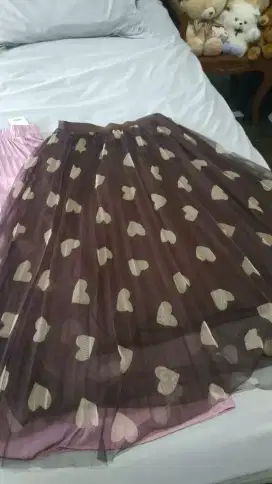 Rok tutu korea panjang warna coklat pinggang karet tebal all size