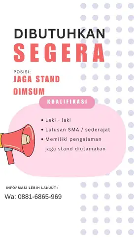 Dibutuhkan karyawan jaga stand