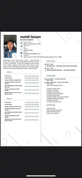 driver pribadi dan kantor tinggal di dalam