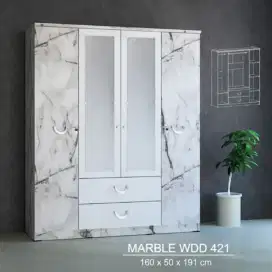 lemari pakaian 4 pintu motif marmer