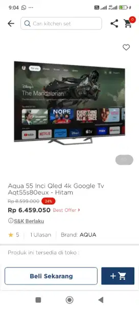 Credit tanpa dp Aqua 55inci Qled 4k Google TV
