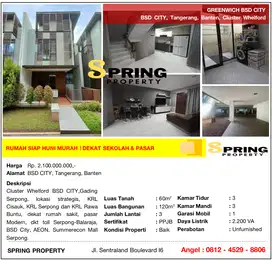 Rumah di Whelford Greenwich BSD City Siap Huni Dekat Stasiun Serpong