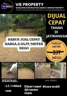 HARGA MIRING BANGET, DIJUAL DIBAWAH PASARAN DI JATIRANGGA BEKASI