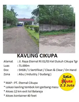 Dijual Kavling Industri di Area Cikupa