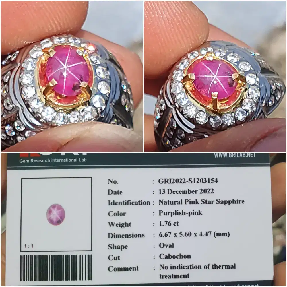 Natural Pink Star Sapphire 1.76ct NH Top Star HQ Srilanka