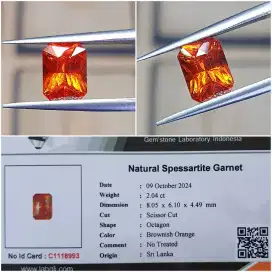 Natural Spessartine (mandarin) Garnet 2.04ct Top Luster dan Kristal